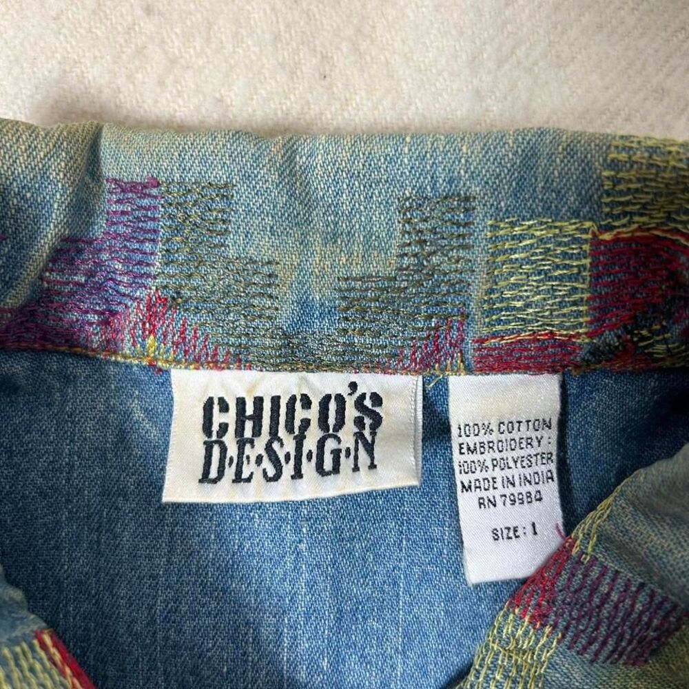 Chicos Denim Jacket Size 1‎ (women's 8-10) Embroidered Jean  Multi Colored - Picture 2 of 4